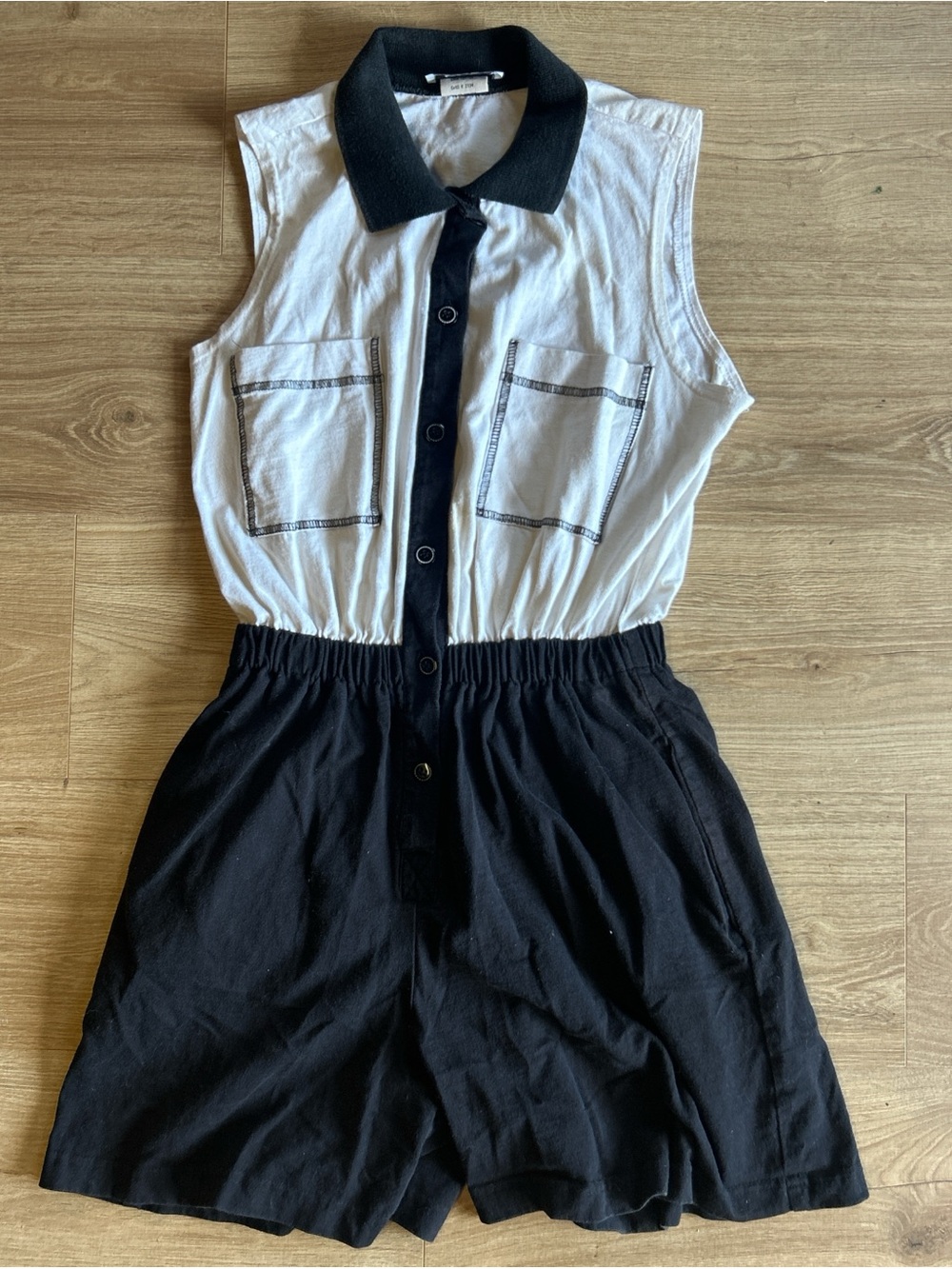 1010 Design Vintage 100% Cotton Black and White Sleeveless Polo Romper